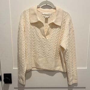 Max Studio Cream V-Neck Cable Knit Sweater